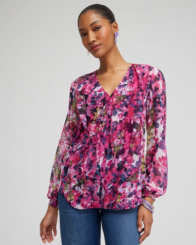 Chiffon Floral Ruffle Blouse - image 1